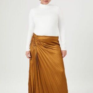 Womens High Rise Wrapped Skirt Faux Pleating  Pull On Shiny Metallic Golden